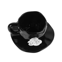 WHAMVOX 1 Set Flower Ceramic Coffee Mug with Saucer Set Cute Cup with Coaster for Office and Home for Latte Tea Milk