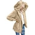 thumbnail image 1 of Abrigo de mujer, chaqueta de felpa, chaqueta con capucha, abrigo de invierno de gran tamaño, abrigo corto, cárdigan cálido, chaqueta con capucha, chaqueta de invierno con bolsillos (3XL), 1 of 5