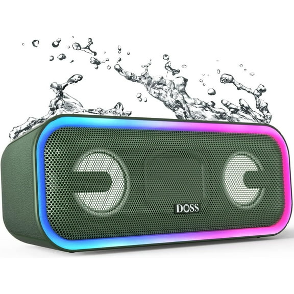 DOSS Touch Wireless Bluetooth Pairing Speaker with 24W HD Stereo Sound, Punchy Bass, IPX7 Waterproof, 24H Playtime, Multi-Colors Lights, Speaker for Home,Outdoor-Green