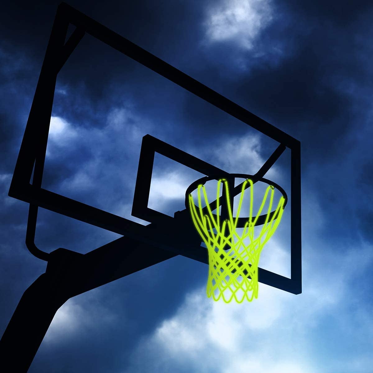 Glow in The Dark Outdoor Basketball Net Portable Sun Powered Sports Nylon Basketball Hoop Net, Standard Regulation Size fits Standard Indoor or Outdoor(White and Yellow) (Yellow)