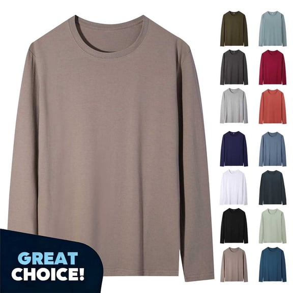 Coorders Men's Cotton Long Sleeve Shirts, Lightweight Basic Crew Tees for Mens ,Big and Tall Navy,Size XXL