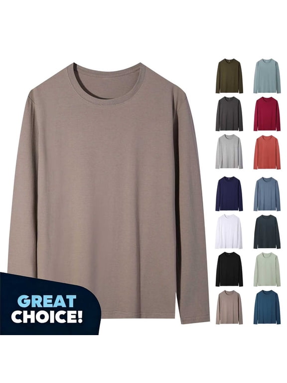 Men's Cotton Long Sleeve Shirts, Lightweight Basic Crew Tees for Mens ,Big and Tall Black,Size XXXXXL