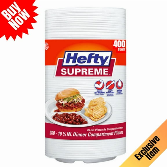Hefty Supreme 3-Compartment Disposible Foam Plates, 10 1/4 Inch, 400 Count