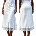 thumbnail image 2 of LMLYSoH Women's Satin Midi Skirt Elegant Solid Color Lace Trim Loose Fit Knee Length Skirt for Party Work Daily Wear, 2 of 9