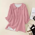 thumbnail image 2 of Breezora Floral Embroidered Button Up Shirt Women's Relaxed Fit Half Sleeve Doll Collar Tops XL Size Pink, 2 of 3