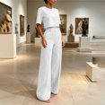 thumbnail image 5 of 2 Piece Sets for Women Solid Color Short Sleeve Crop Tops and High Waisted Wide Leg Pants with Pocket Set Summer Outfits Casual Workwear Casual Fashion 2026, 5 of 8