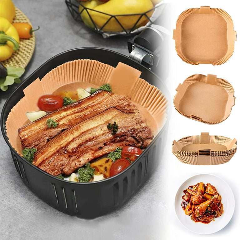 Prahalum 50pcs Square Disposable Air Fryer Paper Liners , 7.9inch Parchment Steamer Assecories Non-Stick Airfryer Accessory Food-grade Waterproof and