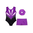 thumbnail image 4 of iiniim Kids Girls Dance Gymnastics Ballet Leotard Sparkly Rhinestones Bodysuit with Shorts Hair Band Purple 14, 4 of 7