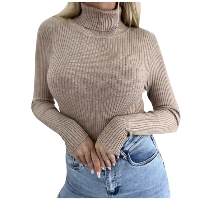 hoksml Women's Turtleneck Sweater Base Solid Color Slim Fit Knit Pullover Fashion Soft Layering Essential for Winter