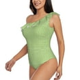 thumbnail image 2 of Easygdp Green Gingham Women's One Shoulder Ruffle Monokini Bathing Suits with Removable Chest Pad, Quick Drying - Small, 2 of 8