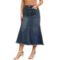 thumbnail image 4 of INSPIRE CHIC Womens Denim High Waisted A-Line Fishtail Long Jean Skirt S Grey Blue, 4 of 6