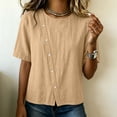 thumbnail image 5 of TGSLY Asymmetrical Button Placket Tops for Women Lightweight Thin Crew Neck Solid Color Blouses Loose Fit Dressy Casual Half Sleeve Shirts XXL, 5 of 7