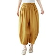 thumbnail image 4 of HAiming Womens Cotton Linen Pants Drawstring Elastic Waist Wide Leg Pants Summer Casual Baggy Trousers with Pockets, 4 of 8