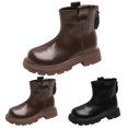 thumbnail image 4 of Generic Clearance Shoes Kids Fashion Autumn Winter Children Boots for Boys Girls Flat Soles Thick Soles Non Slip Back Zipper Warm Solid Color Casual Comfortable Shoe ﻿(9-9.5 Years,Brown), 4 of 9