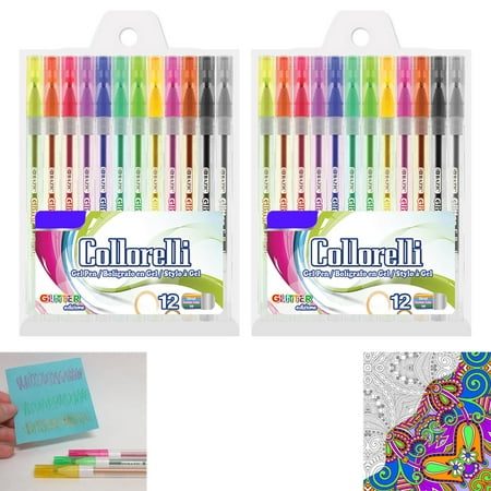 24 PK Glitter Colored Gel Pens Art Set School Sketch Drawing Adult Coloring