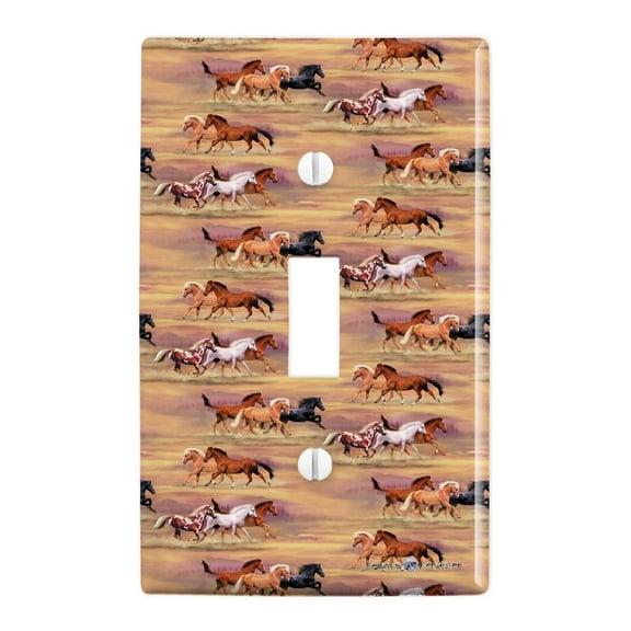 Horses Wild Running Pattern Plastic Wall Decor Toggle Light Switch Plate Cover