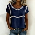 thumbnail image 6 of YUGYXL Spring T-Shirts for Women Short Sleeve Crewneck Loose Fit Casual Summer Tops Lightweight Lace Patchwork Tee Purple Tops XL, 6 of 7