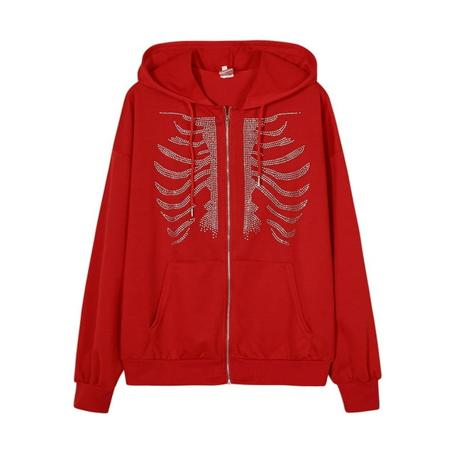 Femmes Zip jusqu'à Sweat à Capuche Acrylique Automne Collège Manches Courtes Pull-Over Mode Occasionnel École Bureau Voyage Sweat à Capuche Rouge L