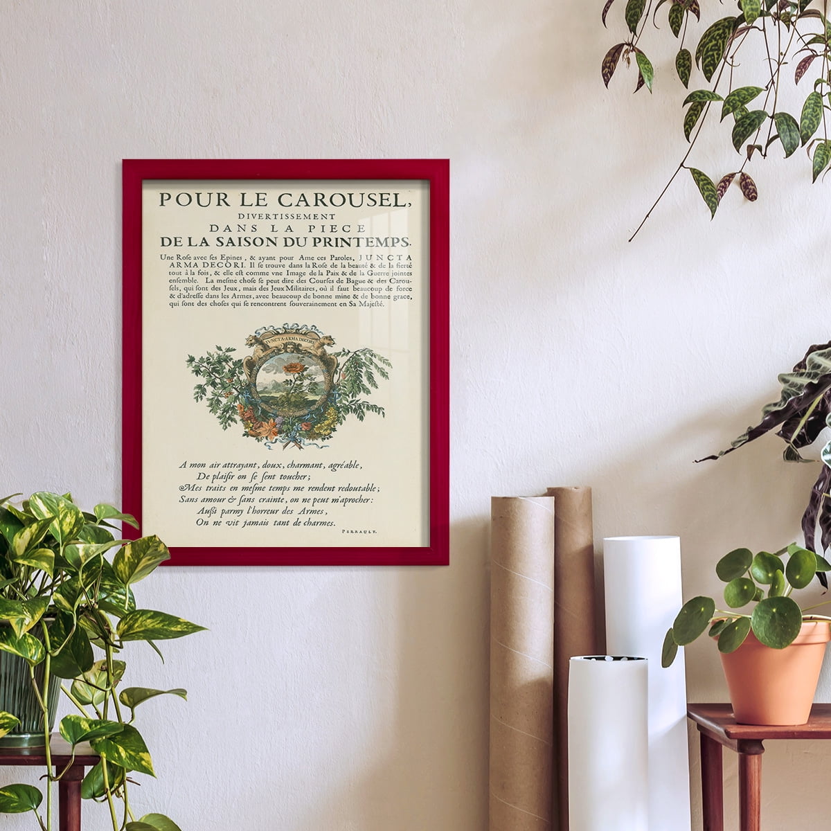 Printed Embellished Bookplate IV - Framed Print w/glass - Cherry Red