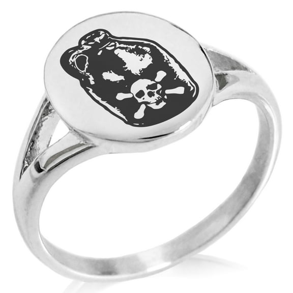 Stainless Steel Pirate Skull Crossbones Rum Minimalist Oval Top Polished Statement Signet Ring