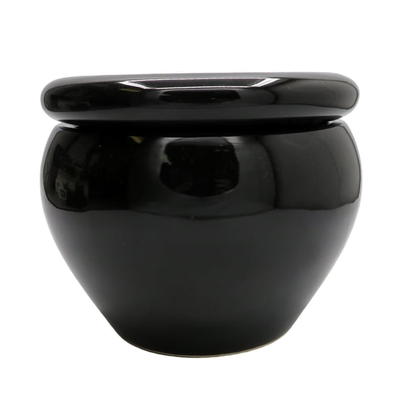 Round Self Watering Glazed Ceramic Pot - Black - 6 1/4 x 4 3/4"