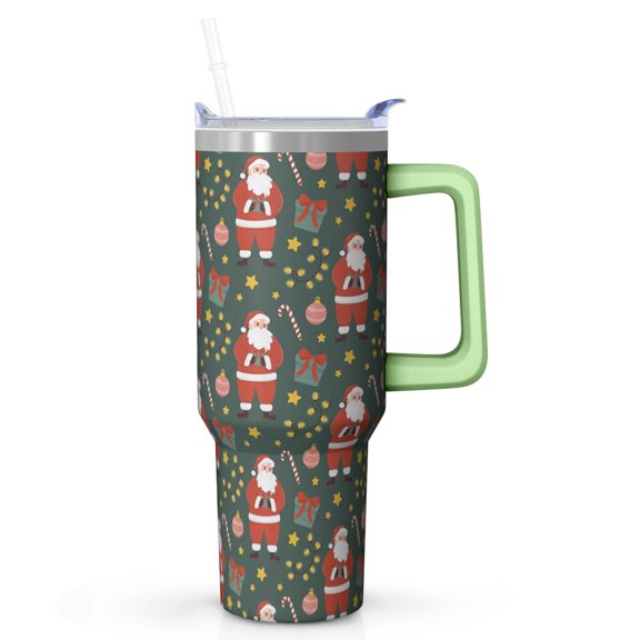 40oz Christmas Tree Tumbler with Lid and Straw, Stainless Steel Cup with Handle Snowman Travel Coffee Mug, Xmas Gifts