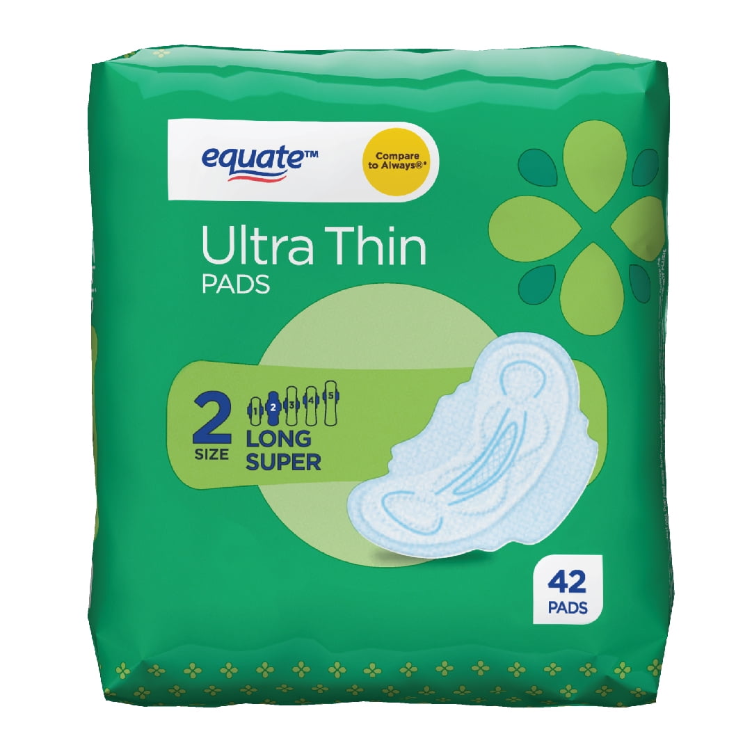 Equate Ultra Thin Pads with Wings, Long Super Absorbency Unscented, 42 ct