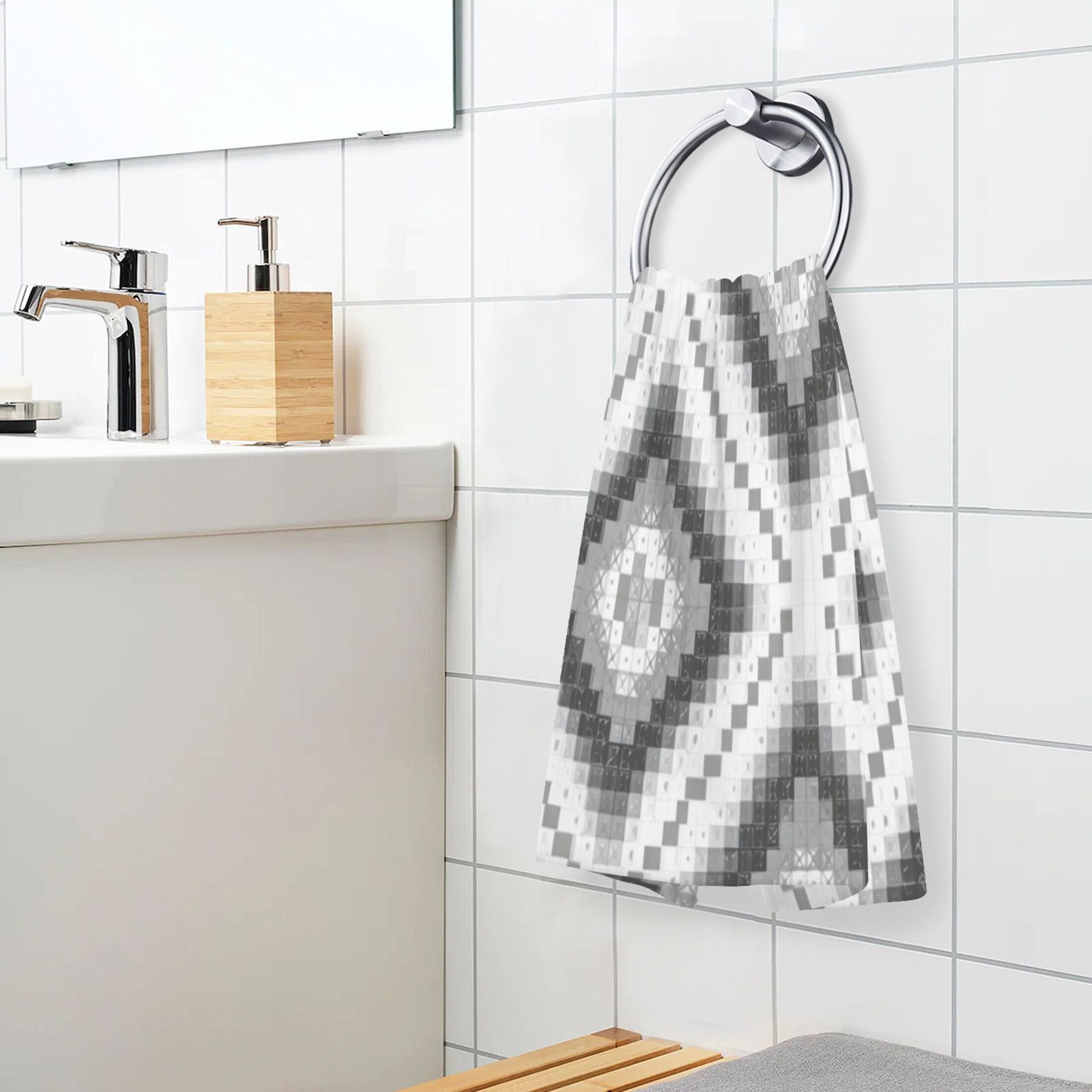 2 Pieces of Cotton Towel Face Towel Set Hand Towel Bath Towel Cotton Bath Towel Sets Black and White Pattern