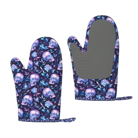 

Lukts Blue Skull Crystal for Silicone Anti-Scalding Gloves Kitchen Lanyard Gloves for Grilling Baking Cooking
