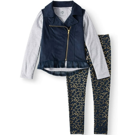 Little Girl Planter - Moto Vest, Chiffon Hem Top, and Legging, 3-Piece Outfit Set (Little Girls & Big Girls)