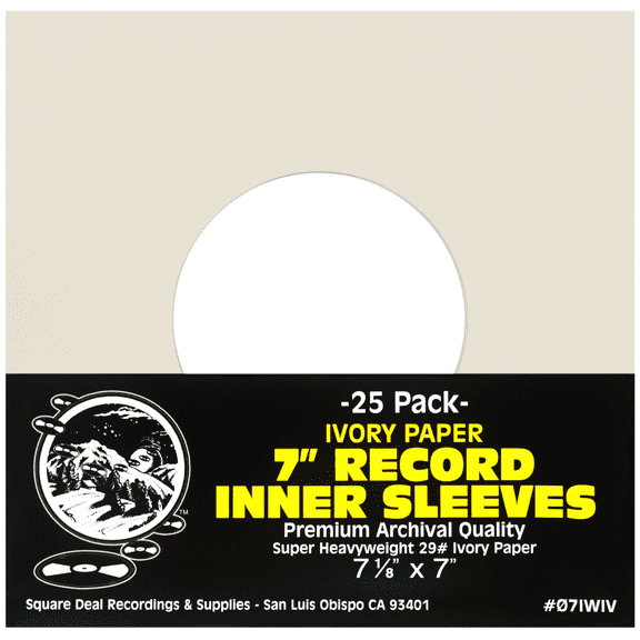 (25) 7" 45rpm Ivory Vinyl Record Inner Sleeves - Archival Quality, Super Heavyweight 29# Paper with Hole - 07IWIV