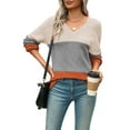 thumbnail image 3 of Women Fall Sweaters Casual Long Sleeve Ribbed Knit V Neck Light-Weight Crochet Pullover Sweater Grey XXXL, 3 of 7
