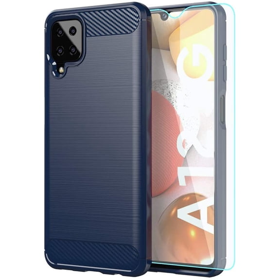 Samsung A12 Case,Galaxy A12 Case,with HD Screen Protector,Shock-Absorption Flexible TPU Bumper Cove Soft Rubber Protective Case for Samsung Galaxy A12 (Blue Brushed TPU)