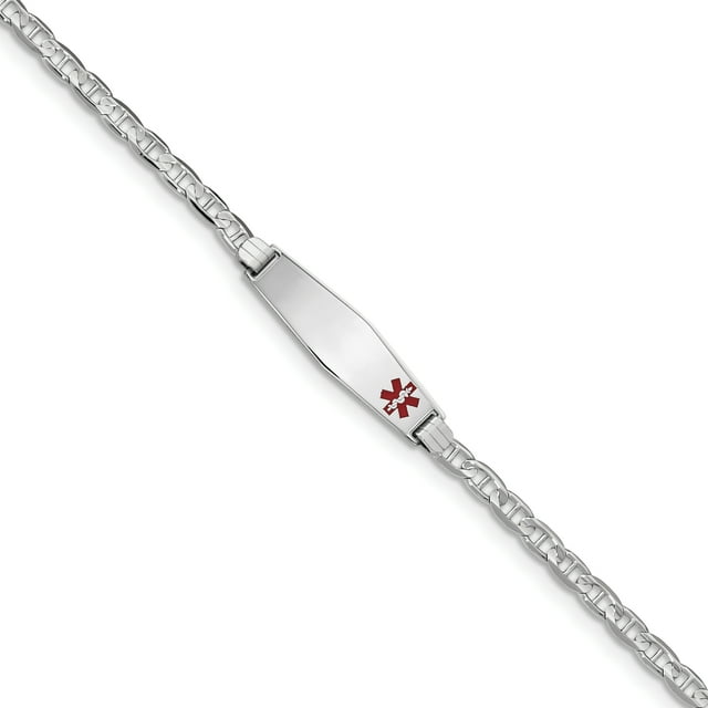 14K Or Blanc Médical Forme de Diamant Doux Émail Rouge Lien d'Ancrage ID Bracelet