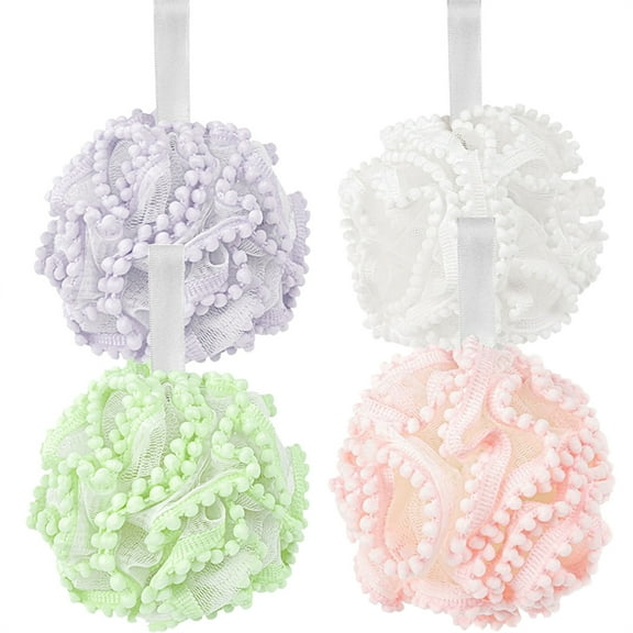 Casewin 4 Pack Body Buff,Bath Buffer Exfoliator Shower Loofah For Men Women Adults Kids Exfoliating Mesh Pouf Puff Brush Sponge Scrub Net Ball Skin Wash Scrunchie Tool Bathing Accessory