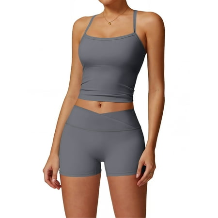 KANG 2 Piece Yoga Sets For Women Spaghetti Straps Sports Bra Matching High Waist Booty Lifting Shorts Gym Workout Active Wear Outfits