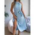 thumbnail image 4 of Women'S 2025 Summer Sleeveless Halter Neck Pleated Midi Cocktail Dresses A Line Flowy Beach Sun Dress Light Blue L, 4 of 8