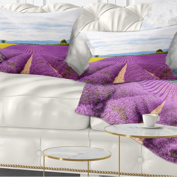 Designart Sunflower and Lavender Fields - Landscape Printed Throw Pillow - 12x20