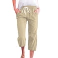 thumbnail image 1 of Women's Spring And Summer Solid Color Lace Up Pocket Loose Wide Legged Capris - Elastic, Suitable for Office, Parties, 1 of 4