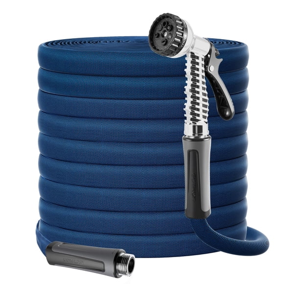 Gotron Garden Hose 100ft, Non-Expanding Lightweight Water Hose with 7 Function Nozzle & 360°Swivel Grip, Flexible, Kink-Free, Wea