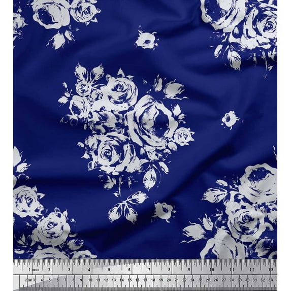 Soimoi Cotton Cambric Fabric Leaves, & Rose Floral Print Fabric by The Yard 56 Inch Wide