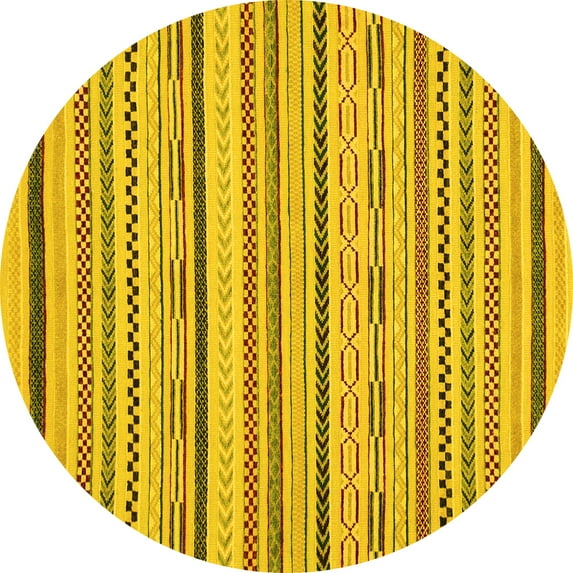 Ahgly Company Indoor Round Abstract Yellow Modern Area Rugs, 8' Round