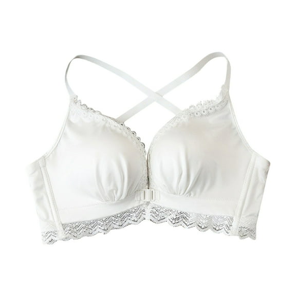 BLVB Women's Deep V Plunge Push up Bra Low Cut Front Closure Bras Padded Tshirt Bra for Women White