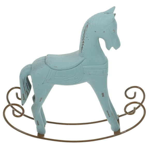 WORGEOUS  Wooden Desktop Ornament Horse Sculpture Decor LED Office Sky-blue