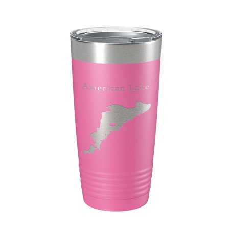 

American Lake Map Tumbler Travel Mug Insulated Laser Engraved Coffee Cup Washington 20 oz Pink