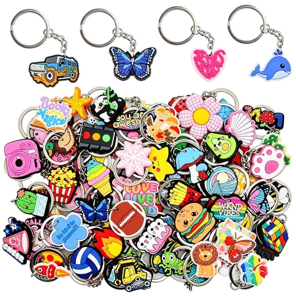 DESIGNICE 30/50/100/200Pcs Random Different Keychains,Lot Mixed Cute Keyring for Classroom Prizes Students Incentives Cute Keychains