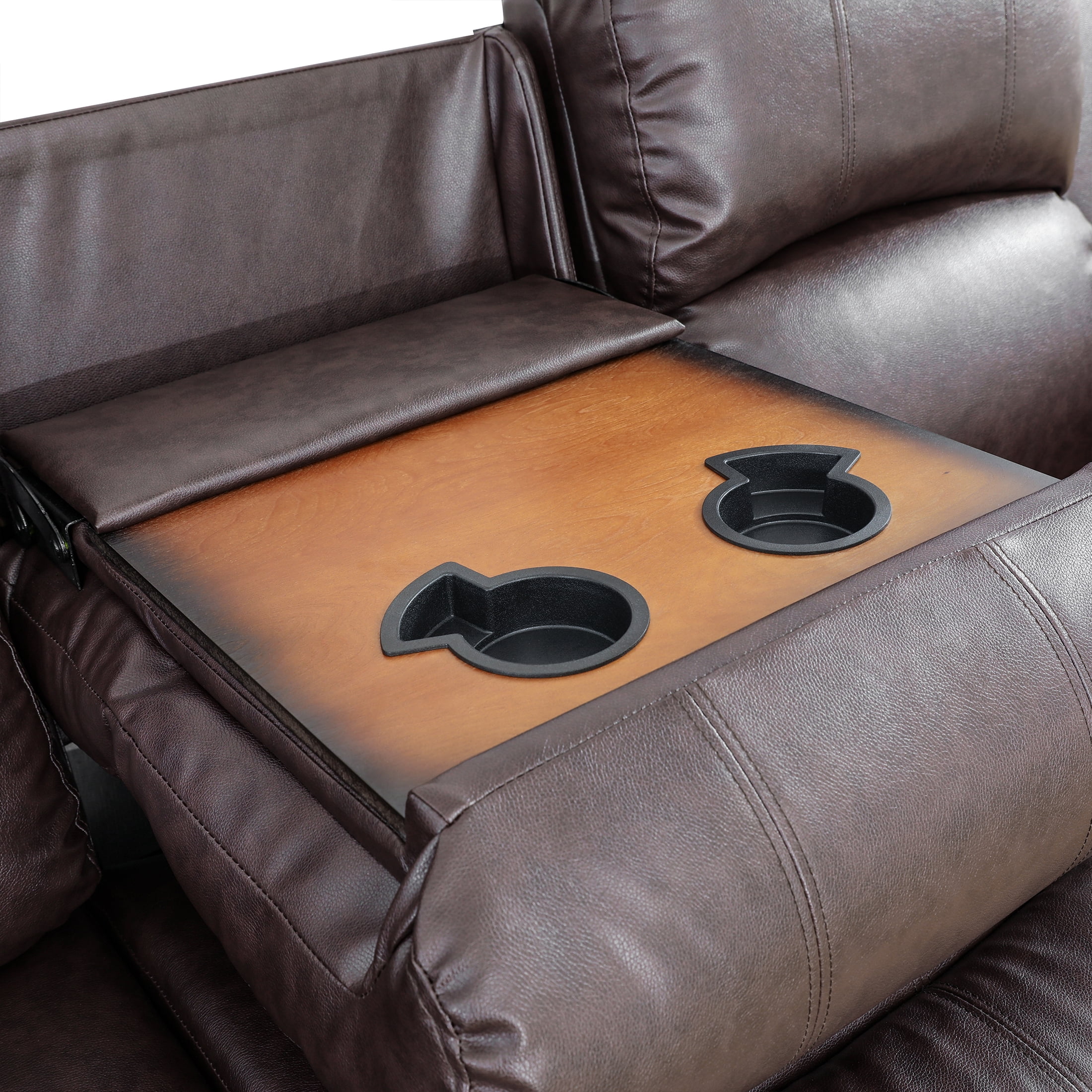 AUKFA 3 Seats Recliner Sofa Chair, Home Theater Sofa with Flipped Backrest and Cupholder, Brown