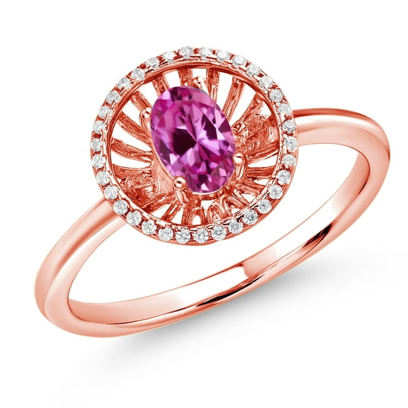 Gem Stone King 18K Rose Gold Plated Silver Pink Created Sapphire Ring for Women (0.98 Cttw, Oval 6X4MM, Gemstone September Birthstone, Size 6)
