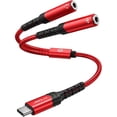 thumbnail image 1 of Chenchen USB C to Dual 3.5mm Female Headphone Splitter, Type C to Dual 3.5mm Female Aux Y Jack Headphone Adapter Compatible with iPhone 16 Pro Max/15 Pro Max, Galaxy S24/23 Ultra, Pixel, iPad Pro-Red, 1 of 1