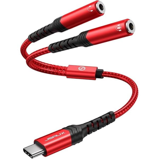 Chenchen USB C to Dual 3.5mm Female Headphone Splitter, Type C to Dual 3.5mm Female Aux Y Jack Headphone Adapter Compatible with iPhone 16 Pro Max/15 Pro Max, Galaxy S24/23 Ultra, Pixel, iPad Pro-Red